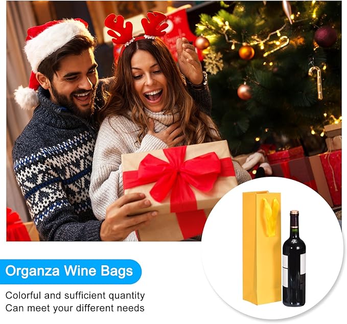 uxcell Wine Bags, 24pcs Yellow 4 x 4 x 14 In Wine Gift Bags with Handles Paper Wine Tote Bag for Wedding Birthday Christmas Party Supplies