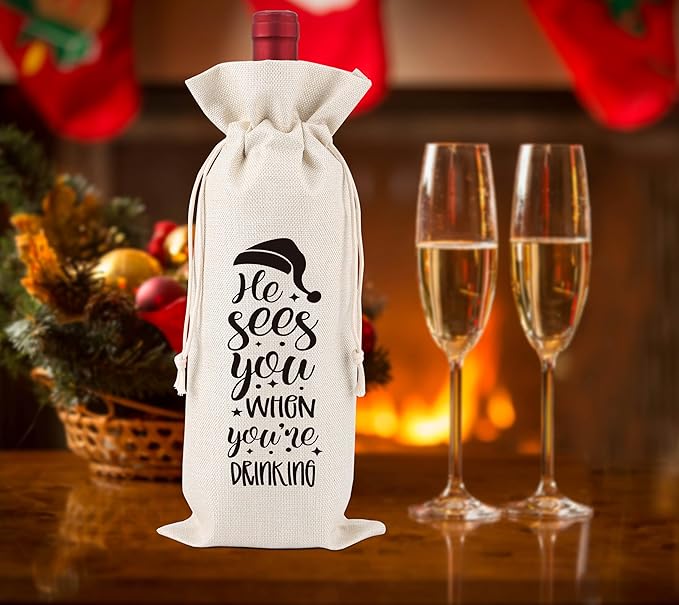 Christmas Wine Gift Bags,Pairs Well With Christmas,Christmas Wine Bags,Wine Gift Bag,Christmas Drawstring Wine Bag,Christmas Party Favors,Holiday Party Favors,1 Drawstring Gift Wine Bag,Q34