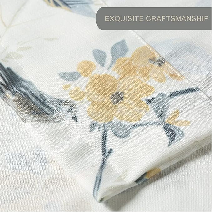 Leeva Birds Vines Printed Semi-Blackout Curtains Valances for Kitchen Bath Laundry Bedroom Living Room, Rod Pocket Valance for Windows, 52 x 18 Inch, Grey Birds, One Panel