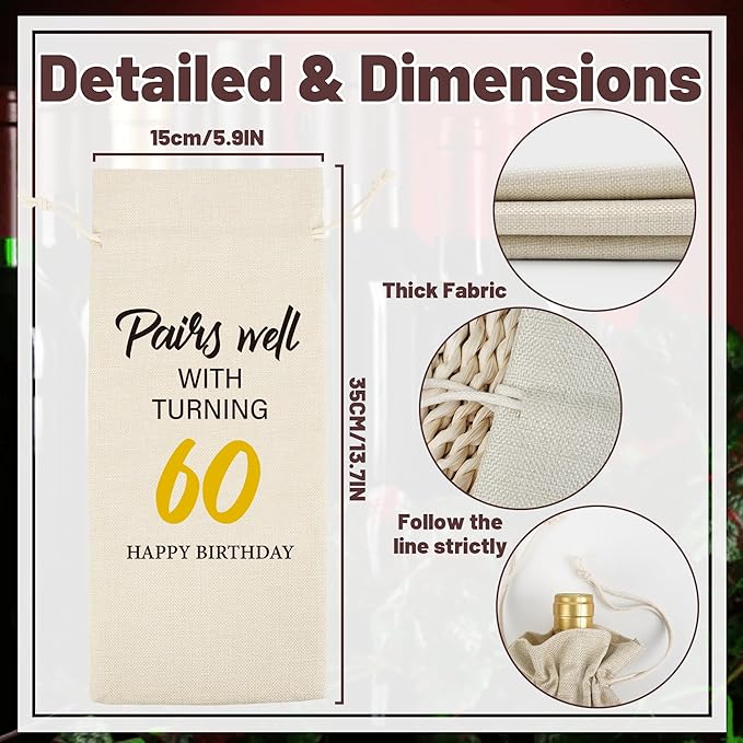 Happy Birthday Wine Bag Gifts - 60th Birthday Gift Ideas Funny Birthday Wine Bag Birthday Gift Drawstring Burlap Wine Bottle Bag for Women Men 60th Birthday Gifts