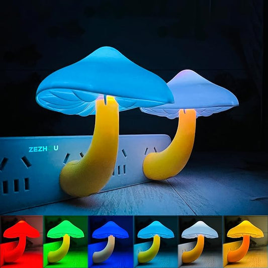 ZEZHOU Sensor LED Mushroom Night Light - Plug in Wall Mushroom Light Magic 7 Color Changing, Mini Dream Bed Colourful Nightlight for Kids Adults Pet for Bedroom, Bathroom, Stairs, Cute Lamp Gift Ideas