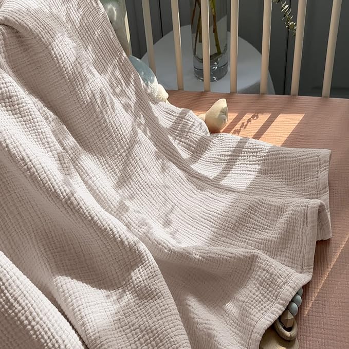 Lulu moon Muslin Quilt Blanket, Crib Blanket for Baby and Toddler,47x47 Inches(Ivory)
