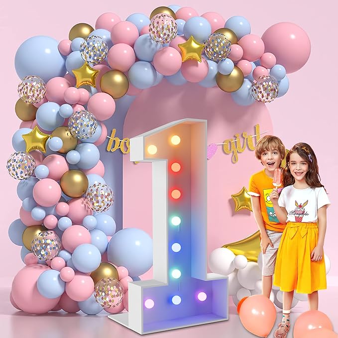 4FT Marquee Light Up Numbers Marquee Numbers 1, Choose Your Color, NO Glue Gun Needed, Birthday Decorations for Him & Her for Girl & Boy