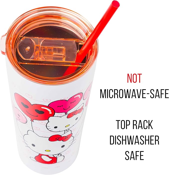 Silver Buffalo Hello Kitty Heart Balloons Double Walled Stainless Steel Tumbler with Straw, 22 Ounces