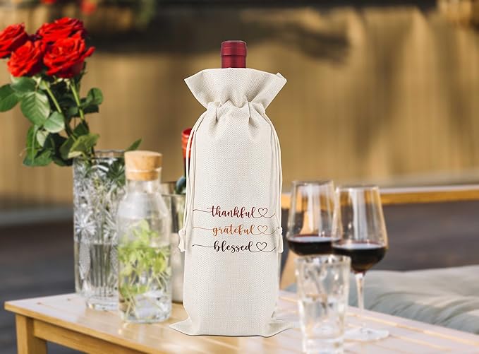 Thankful Grateful Blessed Wine Gift Bag,Thank You Gifts for Colleagues,Friends,Employee,Bosses,Gift for Encouragement,Appreciation Gifts,Retirement Gift Bag,Reusable Wine Bags With Drawstring,L43