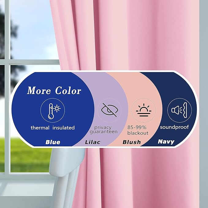 Mrs.Naturall Pink Blackout Curtains 84 Inches Long for Living Room 2 Panels Grommet Black Out Blinds Curtains for Girls Bedroom Windows Room Decor,52x84 in Length