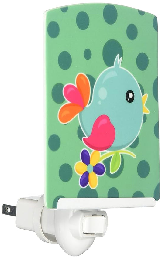 Caroline's Treasures BB7100CNL Bird on Teal Polkadots Ceramic Night Light Compact, UL-Certified, Ideal for Bedroom, Bathroom, Nursery, Hallway, Kitchen, 6x4x3, Multicolor