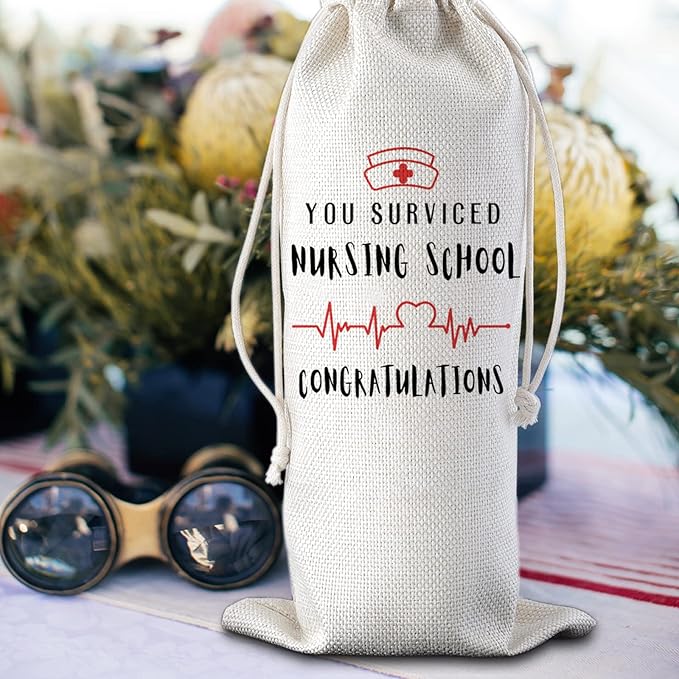 You Survived Nursing School Congratulations Funny Nurse Wine Bags Nurse Graduation Gift Nurse Week Gifts for Nurse Student Burlap Bag Gifts