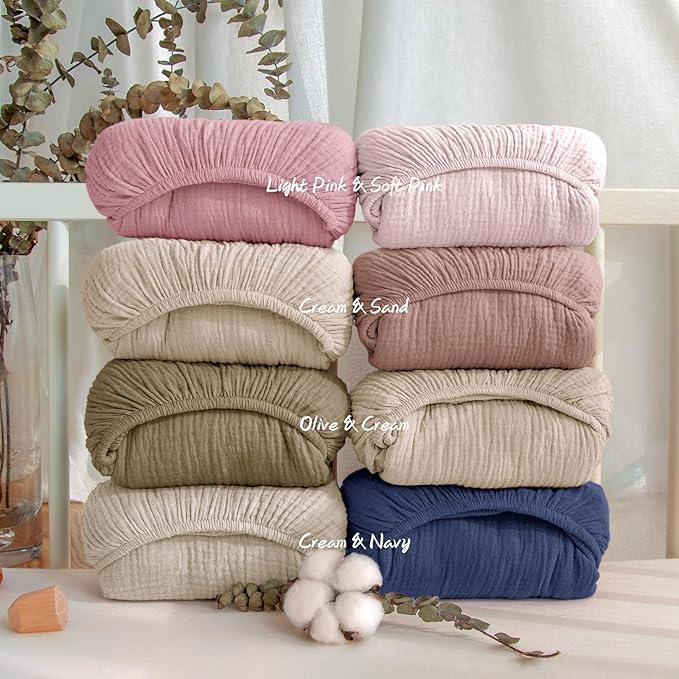 Mini Crib Sheets Muslin: Pack and Play Sheets for Boys and Girls - Cotton Fitted Crib Sheet for Pack N Play Mattress and Playard 2Pack 24"x38"