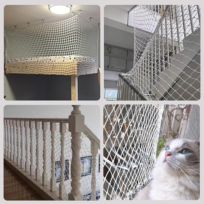 Rope Net Kids Safety Rope Netting Stairs Balcony Fence Safety Net Child Railing Playground Protection Rope Netting Indoor and Outdoor Decor Net White (4mm,2X6m)