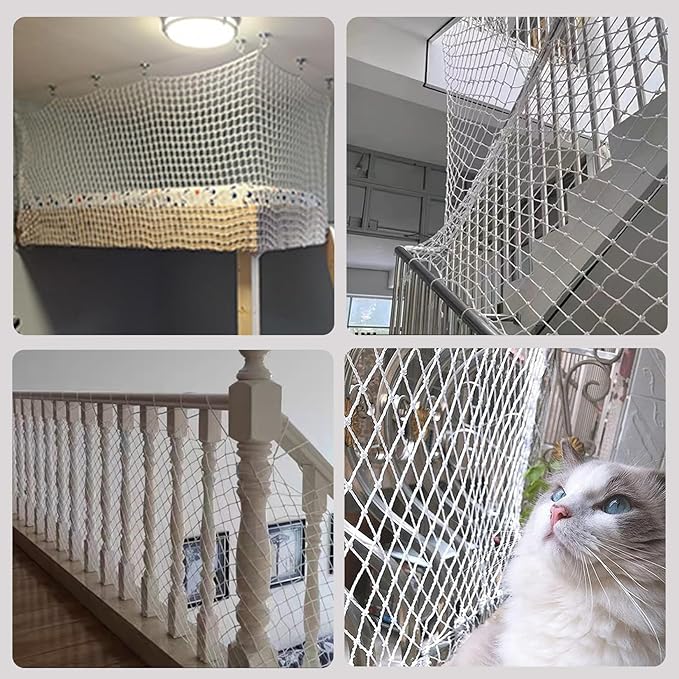 Rope Net Kids Safety Rope Netting Stairs Balcony Fence Safety Net Child Railing Playground Protection Rope Netting Indoor and Outdoor Decor Net White (4mm,2X5m)