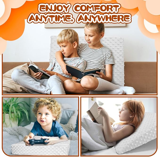BlissfulAbode Wedge Pillow for Kids,Memory Foam for Back,Legs & Knees, Relaxation and Comfort, Soft and Breathable, Dot Texture Pillow for Reading Watching TV Gaming Sleeping, Fit for Sofa Floor Room