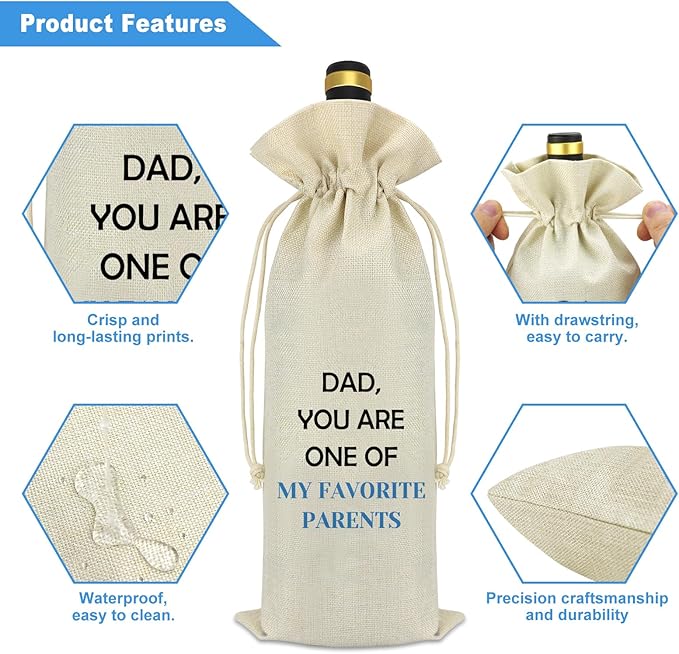 Funny Dad Gifts Wine Bag Dad Birthday Gifts From Daughter Son Father’s Day Gifts Drawstring Burlap Wine Bottle Bag Parents Gift for Father Appreciation Gift for Dad Papa Daddy Gift Wine Cover
