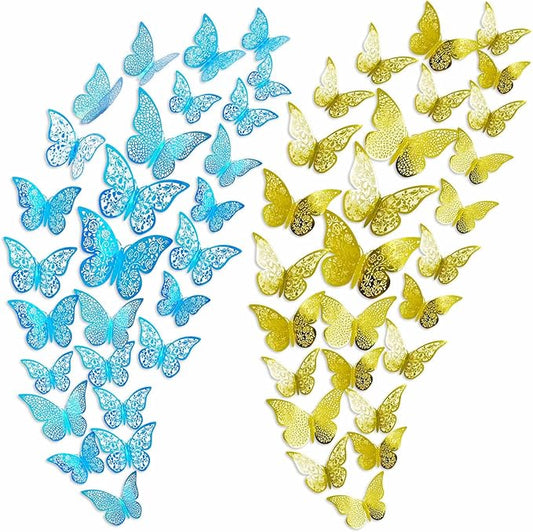 72Pcs 3D Butterfly Wall Decor 3 Sizes 3 Styles, Removable Butterfly Stickers Wall Decals, Butterfly Decorations Party Birthday Cake Decoration for Kids Nursery Wedding Bedroom Room(Mix-01)