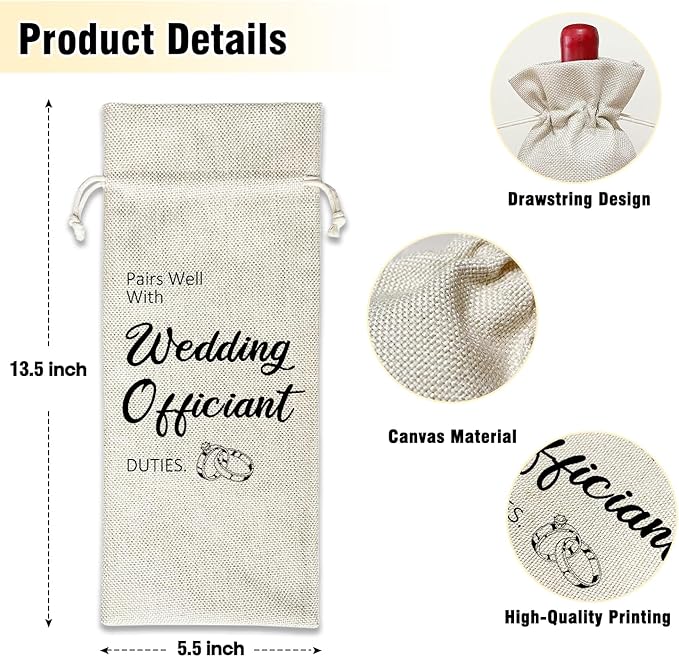 Wine Canvas Bag, Wedding Wine Gift Bag, Wedding Gift for Bride Groom New Couples Gifts Wine Bags for Wine Bottles, Wine Gifts With Drawstring Wedding Engagement Bridal Shower Party Decoration -WB13