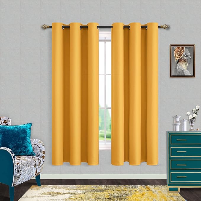 Mrs.Naturall Blackout Curtains 72 Inch Length 2 Panels Set Thermal Insulated Grommet Room Darkening Curtains for Bedroom 72 Inches Long,Yellow