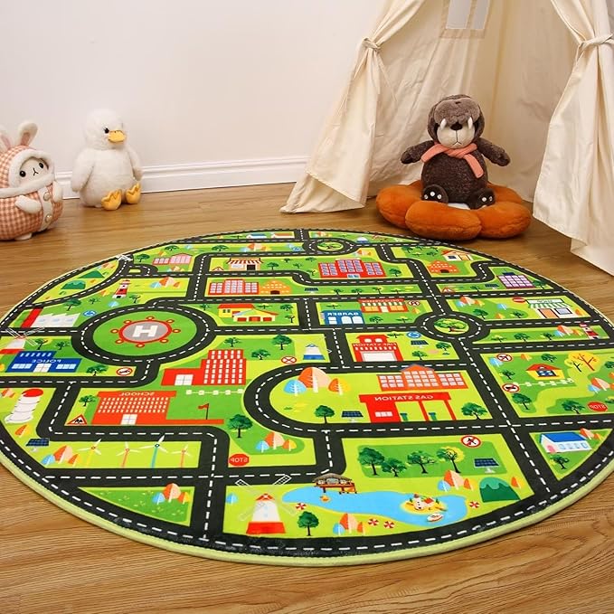 Kids Rug 4x4 Play Mats for Babies and Toddlers Car Rug Kids Room Rug Play Mat for Children Toddlers,Circle Rug Kids Classroom Playroom Play Rug Round Rug