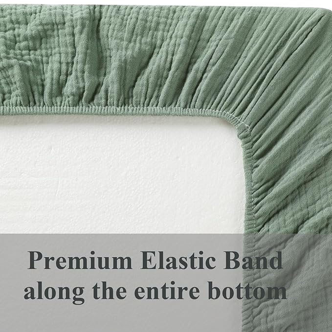 Muslin Bassinet Sheet Compatible with Arms Reach Co-Sleeper Bassinet, 2 Pack Cotton Stylish Boho Fitted Bassinet Sheets Super Soft for Baby Roman Green & Botanical Leaf