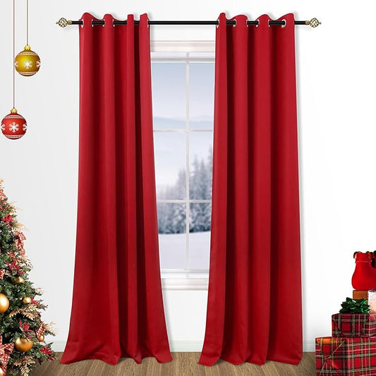 Mrs.Naturall Red Curtains for Bedroom 84 Inch Length 2 Panels Set Blackout Grommet Window Black Out Luxury Curtains for Living Room 84 Inches Long,Rose Colored
