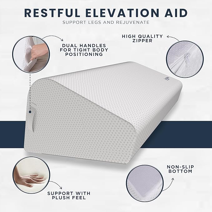 Leg Elevation Pillow Foam Wedge 10"- Ergonomic Lower Back Pain Relief - Knee Bed Pillow for Leg Pain - Post Workout Recovery, Circulation, Firm Support, Plush Removable Cover(Medium 10")