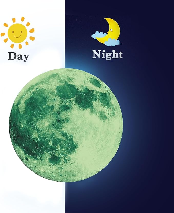 Glow in The Dark Moon,Moon Wall Decals, Ceiling Moon, Galaxy Stickers, Realistic Starry Night(Green)