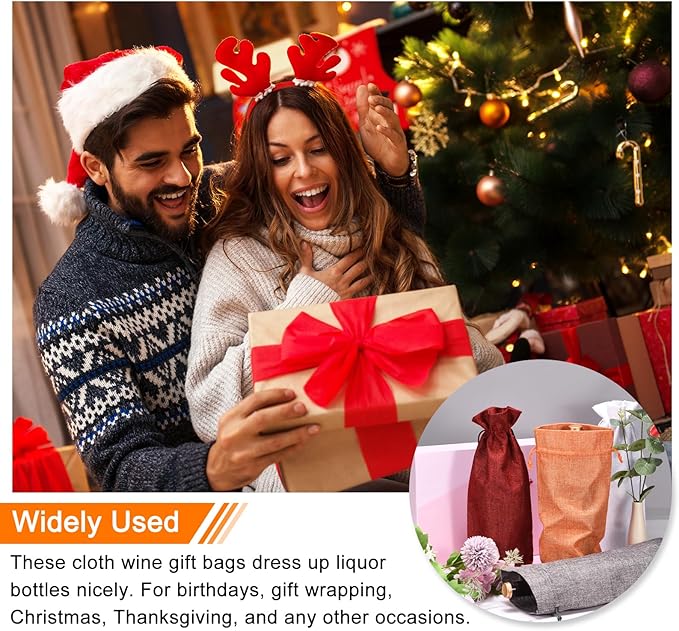 uxcell Burlap Wine Bags with Drawstrings, 12Pcs Wine Gift Bags Reusable Wine Bottle Bags with Ropes and Tags for Wedding, Birthday, Travel (14 x 6.3 In, Beige)