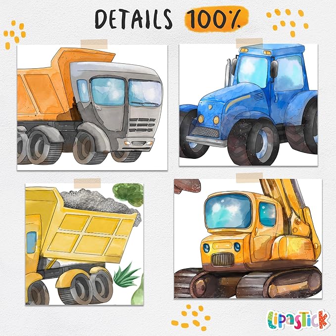Large Car Wall Decals for Kids by Lipastick - 58 pcs Transports Wall Stickers Peel and Stick Truck Stickers – Construction Cars Wall Decal - Tractor Excavator City Nursery Playroom Wall Décor XXL Size