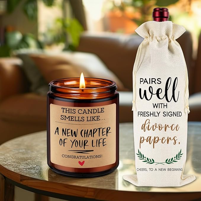 Fairy's Gift Divorce Gifts for Women Men, Divorced Gifts for Women, Break up, Divorce Party, Funny Gifts for Newly Divorced Woman, Friend, Breakup Gifts for Women Men - Divorce Wine Bag & Candle