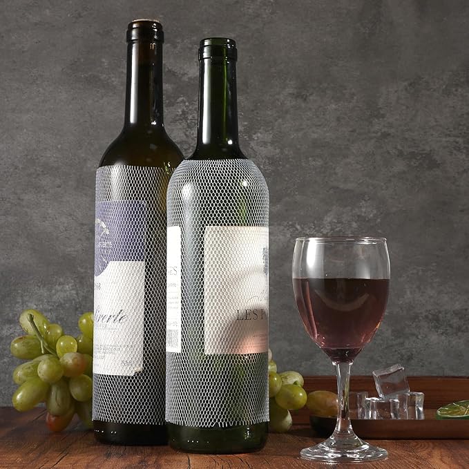 Wine Mesh Protective Sleeves, 30 Pcs 8.7 Inch Mesh Liquor Bottles Protector Keep Bottles Safe White PE Net Sleeves for Travel Glass Bottle
