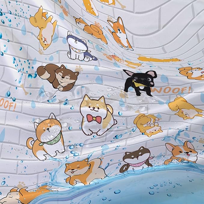 AILONEN Cute Corgi Shower Curtain for Kids 72" W*84" H Inch,Funny Dog Cartoon Corgi Animals Playing Water Shower Curtains,12 Pack Hooks Polyester Waterproof Fabric Decor for Bathroom Bathtub Panels