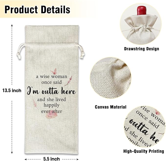 Wine Canvas Bag, Retirement Wine Gift Bag, Retirement Gift for Women Colleague Coworker Farewell Goodbye Leaving Gifts Wine Bags for Wine Bottles, Wine Gifts With Drawstring Party Decoration -WB20