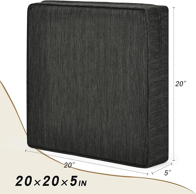 baibu Extra Large 20"x20"x5" Dual-Layer Memory Foam Chair Seat Cushion for Recliner, Couch, Armchair with Textured Washable Cover, Non-Slip Base for Tailbone Pain & Pressure Relief, Black