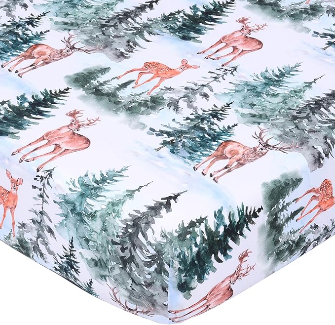 JISEN Fitted Crib Sheets 1 Piece Soft Breathable Baby Crib Sheets for Standard Crib and Toddler Mattress Baby Bed Sheets for Crib for Baby Boys Girls Neutral 28x52 Inch Woodland Animals