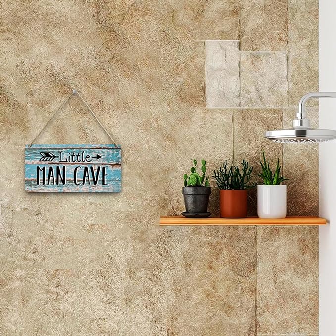 Man Cave Decor Front Door Decor for Garage Patio Bar Wooden Wall Sign Rustic Wall Hanging Plaque Sign for Nursery Boys Room Bedroom Living Room Man Cave Playroom Game Room Bathroom Kitchen Yard