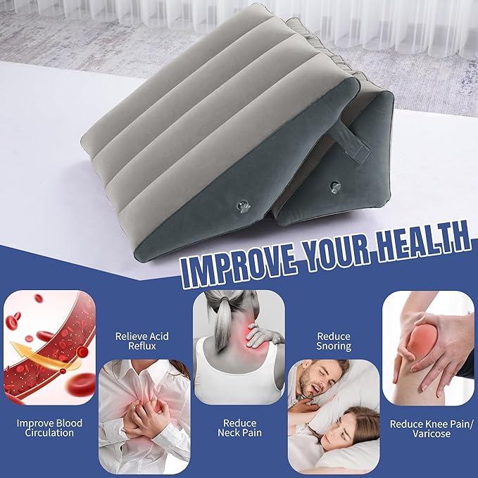 HOMBYS Adjustable Inflatable Bed Wedge Pillow for Sleeping, 7 in 1 Multi Use Back Pillow for Bed Sitting Up, 10 inch Elevated Support Pillow for Legs & Back, Portable for Travel Use, White&Grey