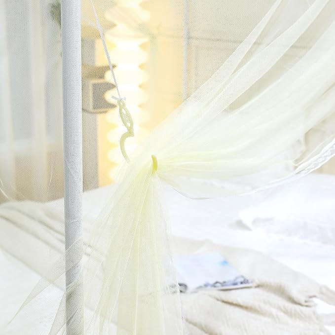 Bed Canopy, Princess Bed Curtain Net for Girls & Adults，Three-Doors Rectangle Lace Dome Netting (Yellow, King)