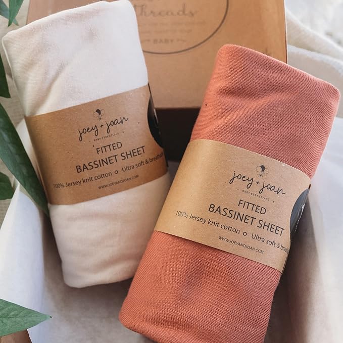 Bassinet Fitted Sheets Compatible with SNOO Happiest Baby Oval Bassinet – Snuggly Soft 100% Jersey Cotton – Beige + Rusty Brown – 2 Pack