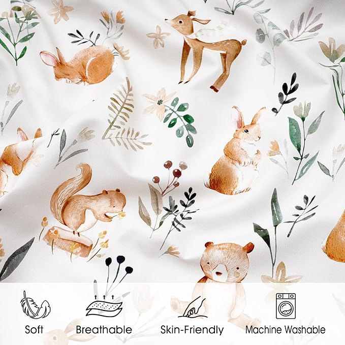 PHF Soft Crib Sheet Fitted, 2 Pack Baby Sheets for Boys Girls, 28x52x9in Fits Standard Crib and Toddler Mattresses, Silky Comfy Breathable Polyester Baby Mattress Sheets, Woodland