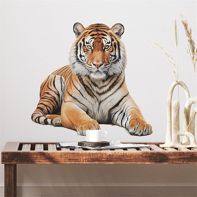 Lifelike Tiger Wall Decal 3D Animals Wall Sticker Safari Wall Decor for Nursery Kid'sroom School Classroom Livingroom Bedroom Bathroom Decoration (Lifelike Tiger 3)