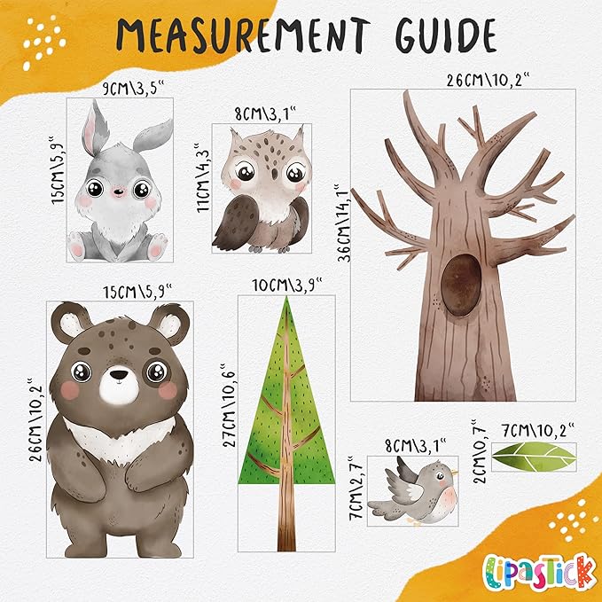 Large Animals Wall Decals for Kids by Lipastick – 133 pcs Woodland Animal Wall Stickers – Forest Animal Wall Decals for Kids Boys Baby Girls – Kids Wall Decals Bear Fox Deer Hare Raccoon Owl M Size