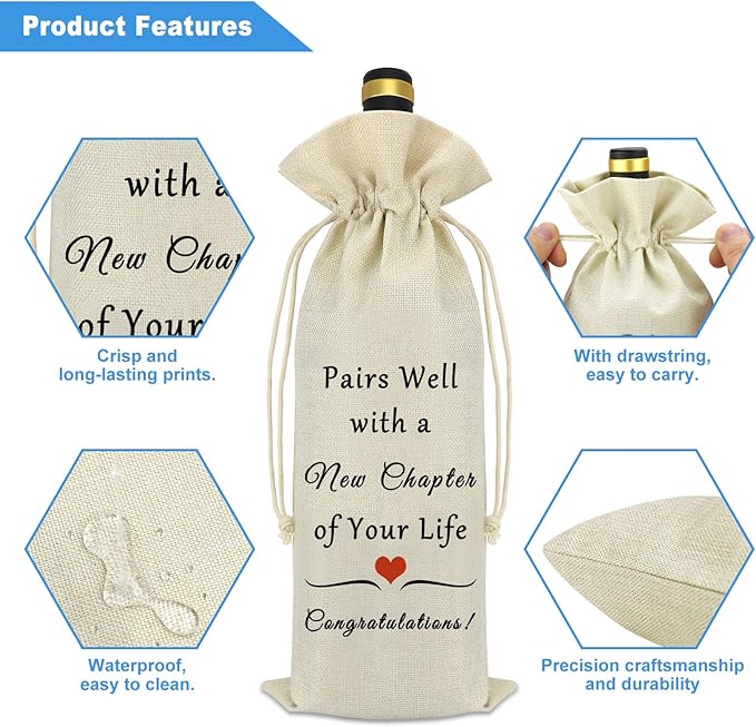 New Job Gifts Wine Bag for Women Men Pairs Well With a New Chapter of Your Life Coworker Leaving Gift Congratulation Engagement Retirement New Beginning Gift New Job Gifts for Colleague Boss Friends