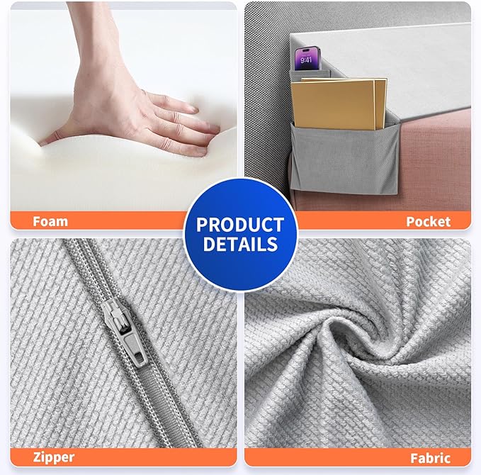 Full Size Pillow Wedge for Headboard Bed Wedge Pillow Gap Filller (0-8") High Density Foam Wedge Stoppers Triangle Foam Pillow Wedge Between Headboard Mattress