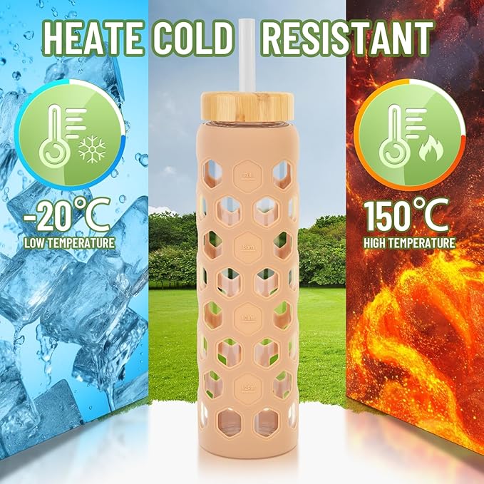 32oz Glass tumblers Water Bottles with Straw and 2 Lid