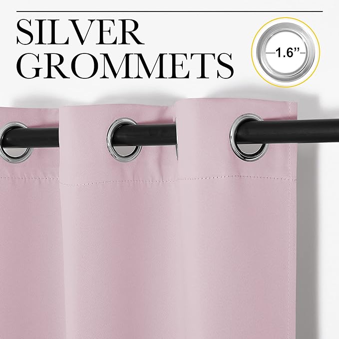 NICETOWN Nursery Essential Thermal Insulated Solid Grommet Top Blackout Curtains/Drapes (1 Pair, 42 x 84 inches, Baby Pink)