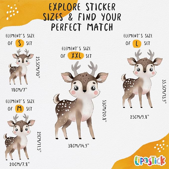 Animals Wall Decals for Kids by Lipastick – Cartoon Animal Wall Stickers – Forest Animal Wall Decals for Kids Boys Baby Girls – Kids Wall Decals Bear Fox Deer Hare Raccoon Owl S Size