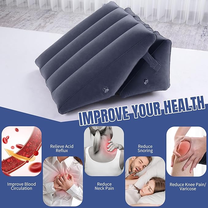 HOMBYS Adjustable Inflatable Bed Wedge Pillow for Sleeping, 7 in 1 Multi Use Back Pillow for Bed Sitting Up, 10 inch Elevated Support Pillow for Legs & Back, Portable for Travel-30"x22"x10", Blue