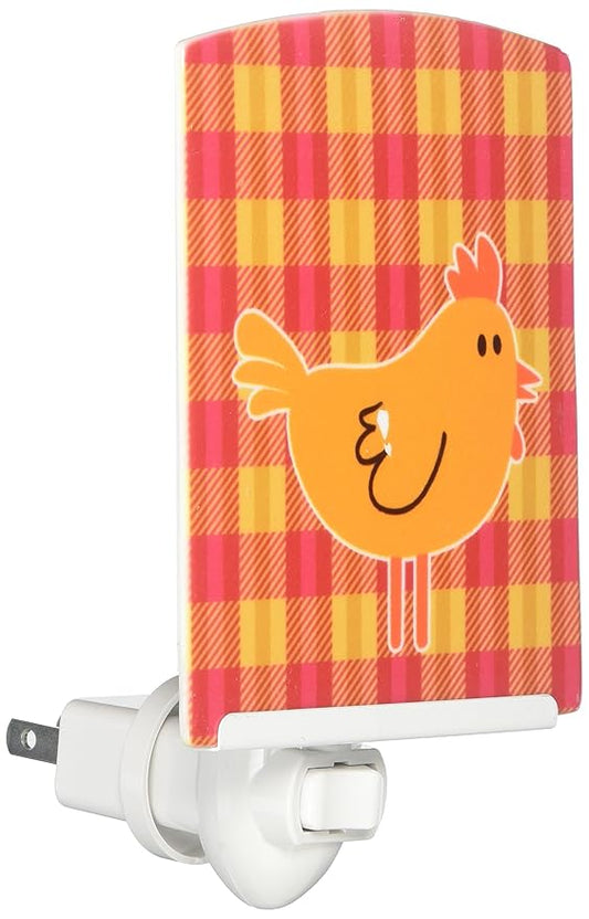 Caroline's Treasures BB7090CNL Chicken Hen on Gingham Ceramic Night Light Compact, UL-Certified, Ideal for Bedroom, Bathroom, Nursery, Hallway, Kitchen, 6x4x3, Multicolor