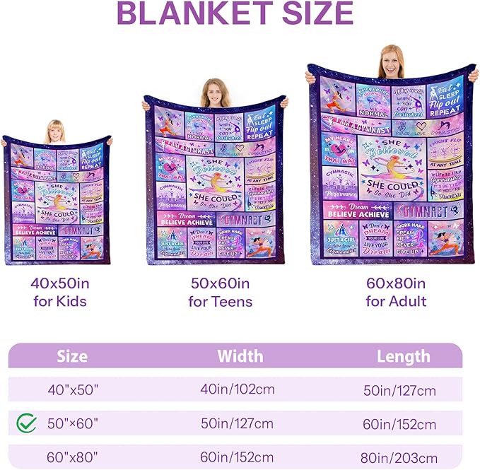 Gymnastics Blanket, Gymnastics Gifts for Girls, Gymnastics Stuff, Gymnastics Gifts, Gymnastics Blankets, Gymnastics Stuff for Girls, Gifts for Gymnasts Girls on Christmas Birthday 50x60 in
