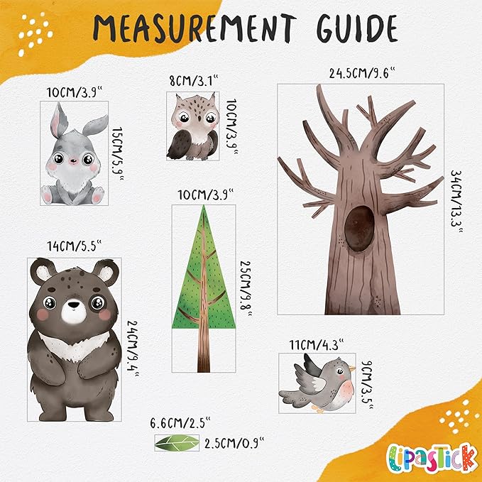 Animals Wall Decals for Kids by Lipastick – Cartoon Animal Wall Stickers – Forest Animal Wall Decals for Kids Boys Baby Girls – Kids Wall Decals Bear Fox Deer Hare Raccoon Owl S Size
