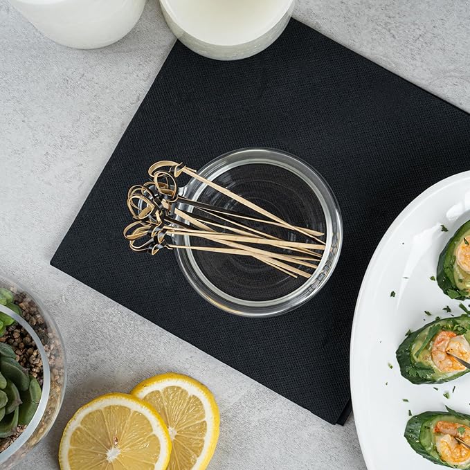Restaurantware 6 Inch Twisted Bamboo Skewers 1000 Sturdy Disposable Bamboo Food Picks - Sturdy Looped Knot Black Bamboo Appetizer Picks Sustainable For Serving Appetizers and Cocktail Garnishes